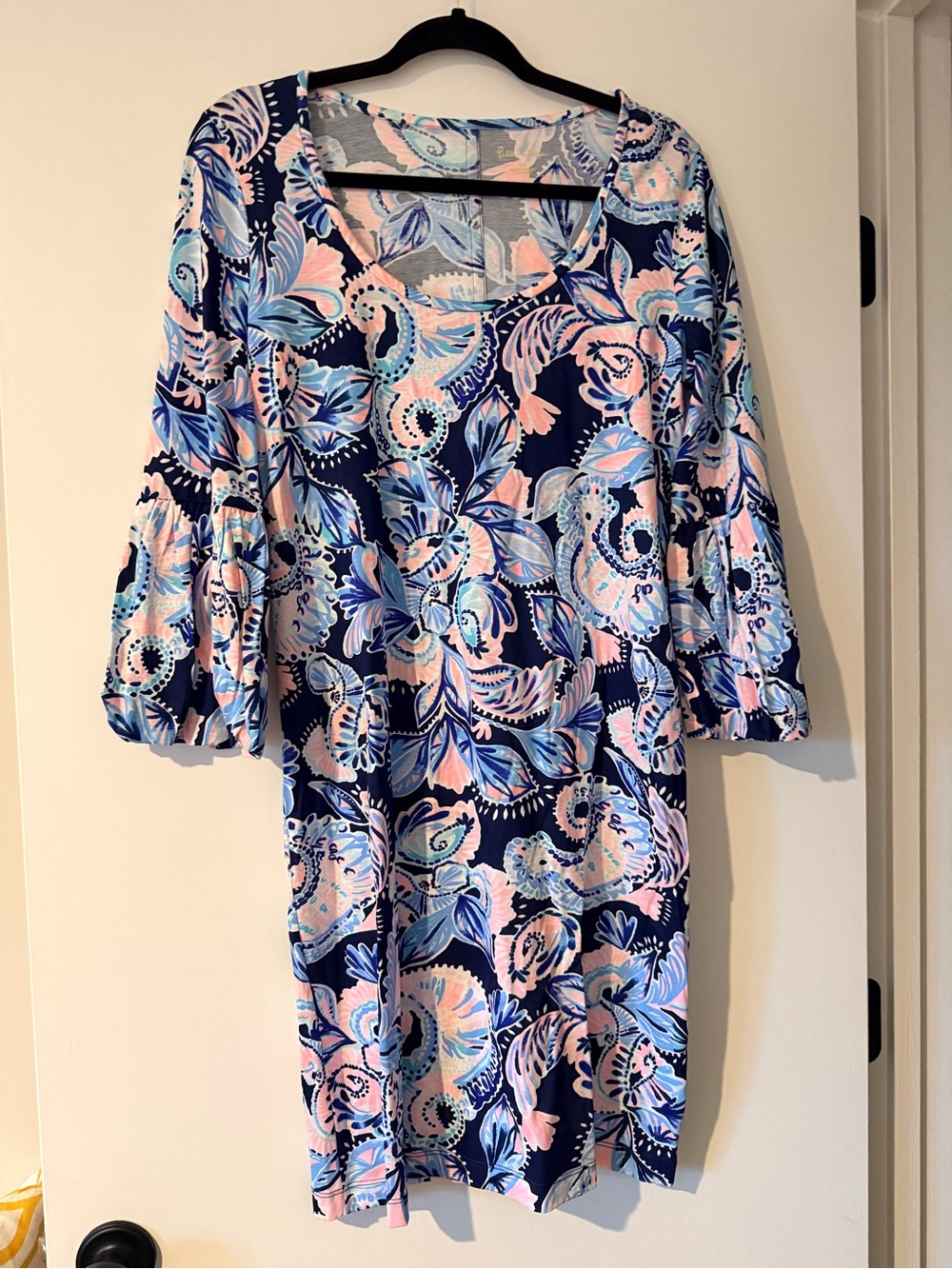 Lilly Pulitzer Navy Midi Dress with Pastel Pink & Light Blue Paisley